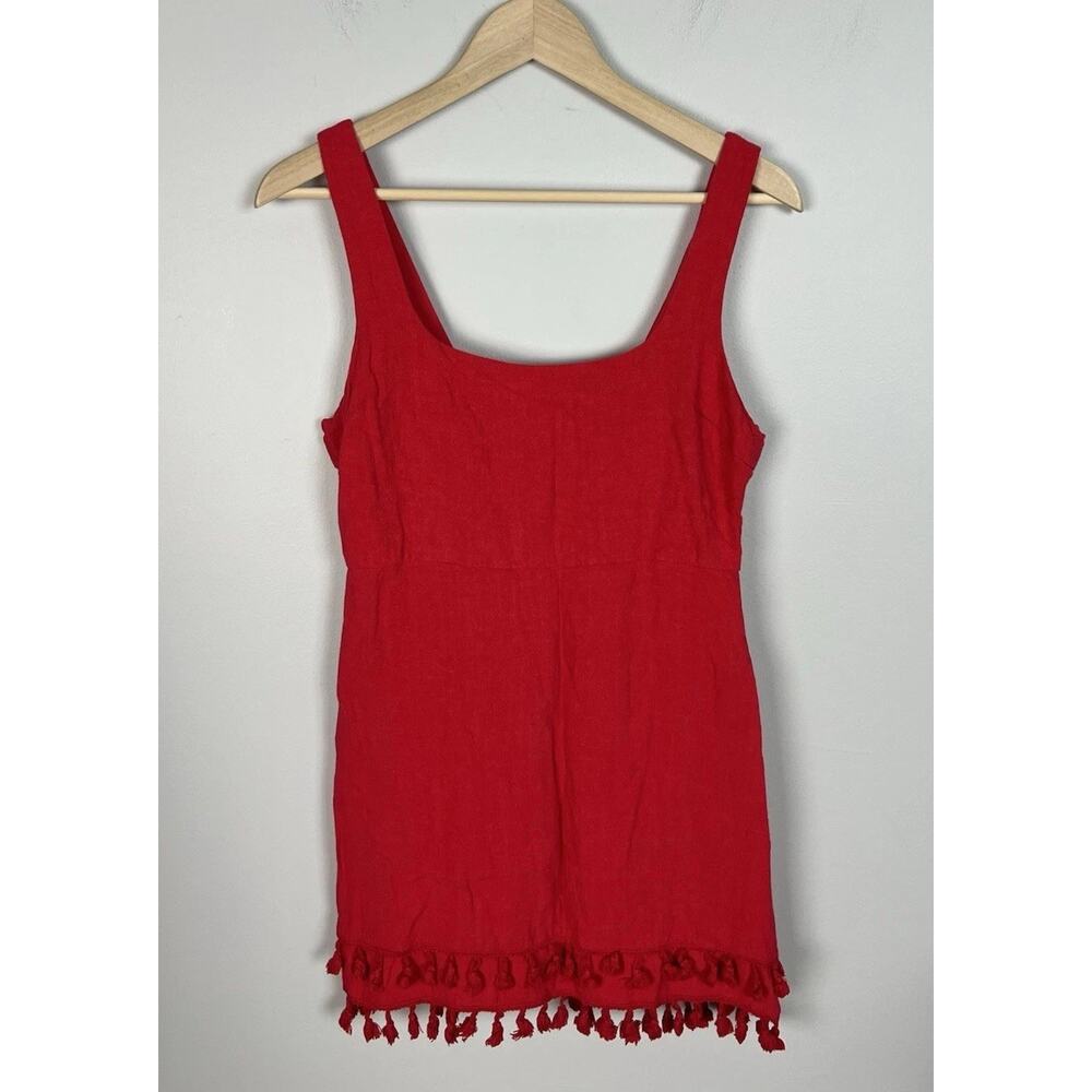 Lulu's Red Mini Dress with Tassel Hem